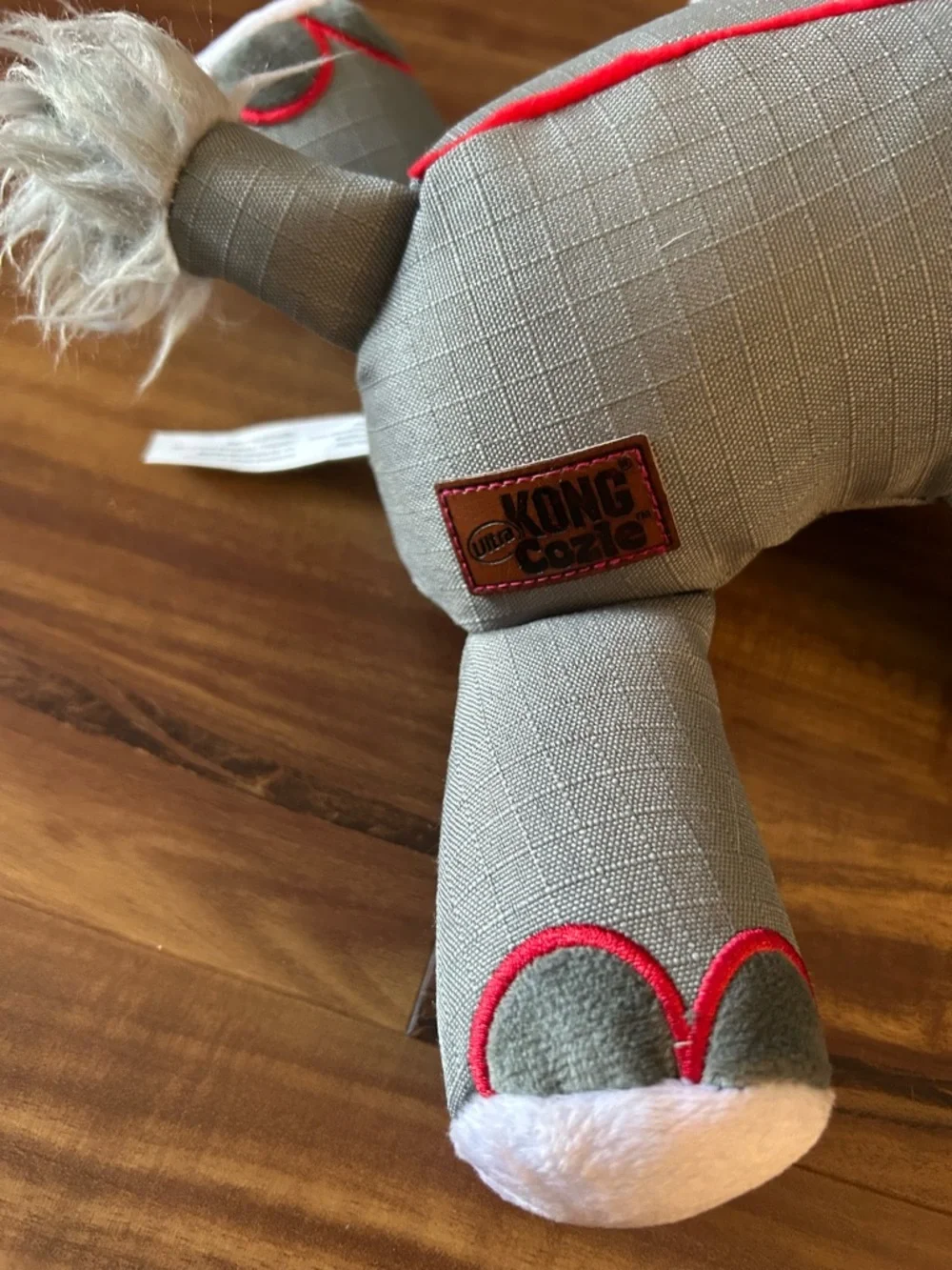 Kong Gray Elephant Plush with Red Trim and Blue Eyes